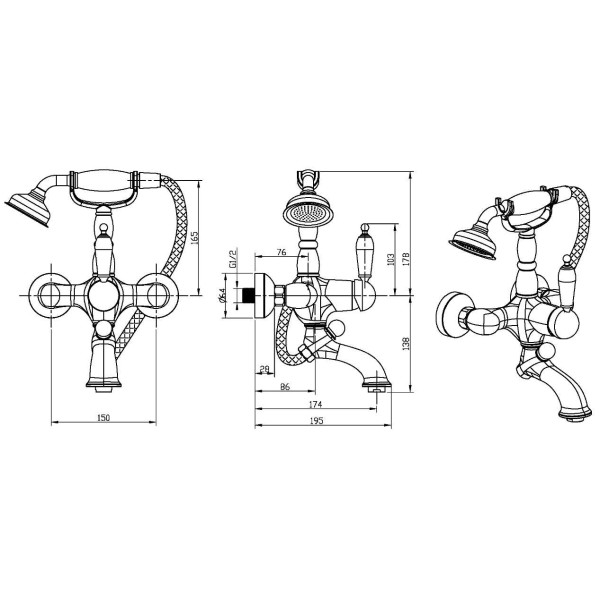 Смеситель для ванны и душа Boheme Brillante Ripresa с душевым гарнитуром хром (343) Смеситель для ванны и душа Boheme Brillante Ripresa с душевым гарнитуром хром (343)