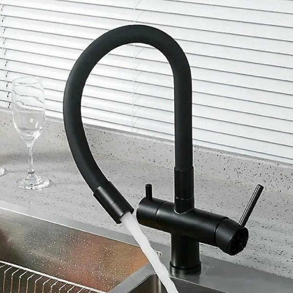 Смеситель для кухни Dlin с гибким изливом, переключатель на фильтр черный (D159315-4A) Смеситель для кухни Dlin с гибким изливом, переключатель на фильтр черный (D159315-4A)