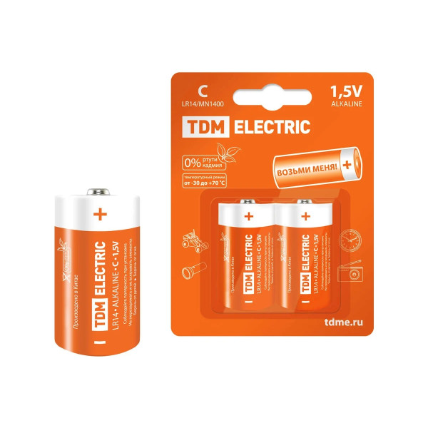 Элемент питания TDM LR14 C Alkaline 1,5V BP-2 (2 шт) (SQ1702-0011)