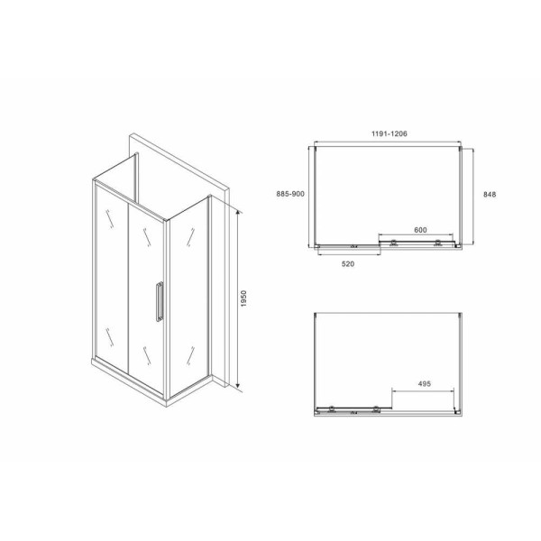 Душевой уголок ABBER Schwarzer Diamant 120*90 стекло прозрачное, профиль черный (AG30120BH-S90B-S90B)