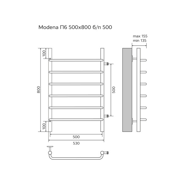 Полотенцесушитель водяной Azario Modena 500x800 хром Полотенцесушитель водяной Azario Modena 500x800 хром