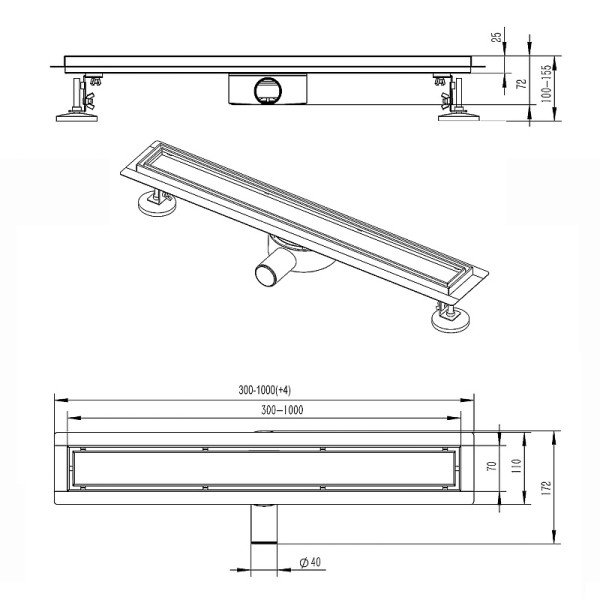 Душевой лоток горизонтальный Azario 360° 500 D40(50) под плитку хром