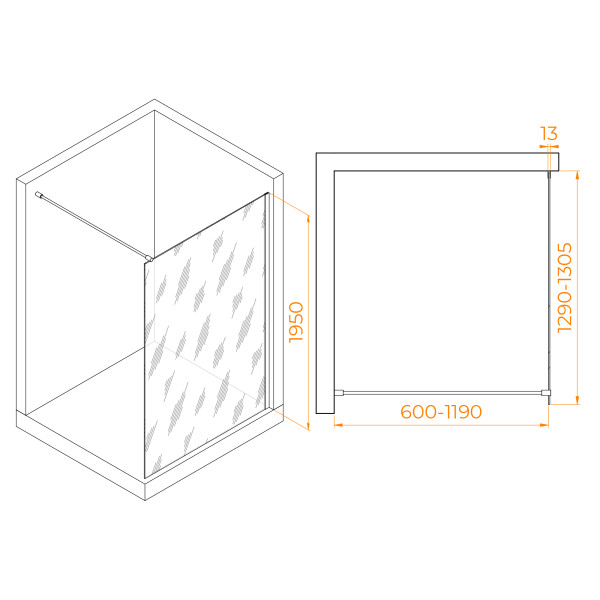 Душевое ограждение RGW Walk In 130x195 стекло прозрачное, профиль хром (351001013-11)