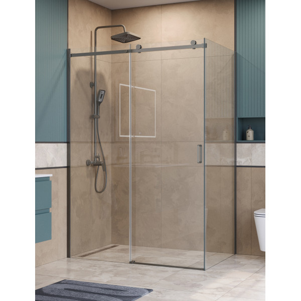 Душевой уголок BelBagno Soft Close-2 150x100x200 стекло прозрачное, профиль оружейная сталь матовая (SOFT_CLOSE-2-AH-1-150/100-C-GM)
