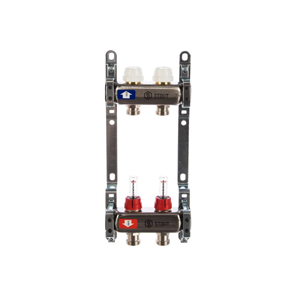 Коллекторная группа 2 отвода 1"x3/4"(18)EK с расходомерами Stout (нерж.сталь) (SMS-0917-000002)