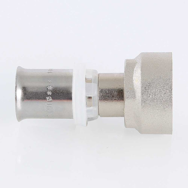 Соединение прямое 16*3/4"(18) евроконус с накидной гайкой Valtec (пресс, никель) (VTc.712.NE.1605)