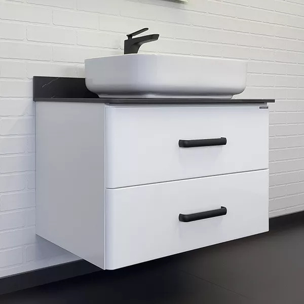 Тумба подвесная с раковиной Comforty Амстердам 750x500x645 белый глянцевый/калакатта Блэк (00-00013775)