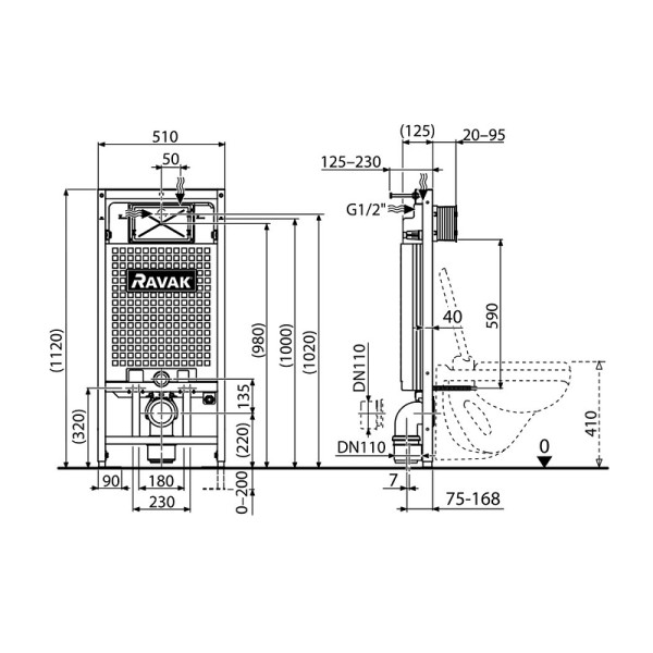 Инсталляция для подвесного унитаза Ravak G II/1000 (X01703)