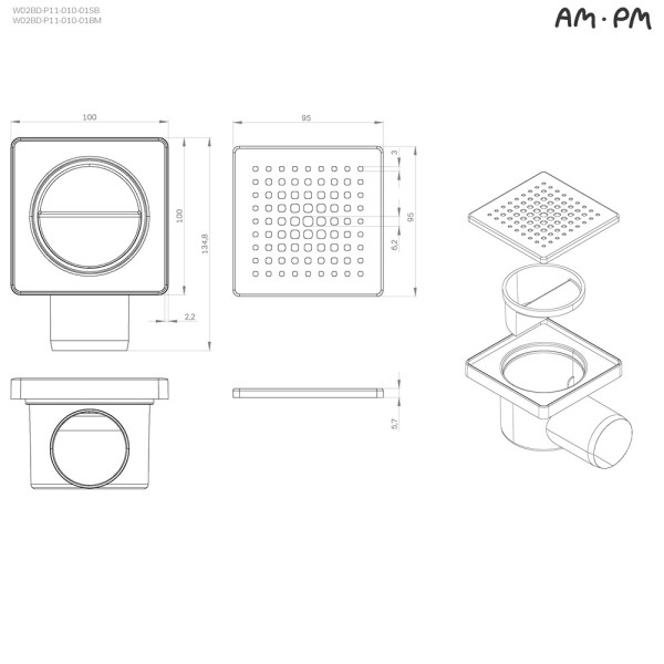 Трап для душа AM.PM PrimeFlow точечный мокрый затвор Cut Gradient 10 см сталь мат (W02BD-P11-010-01SB)