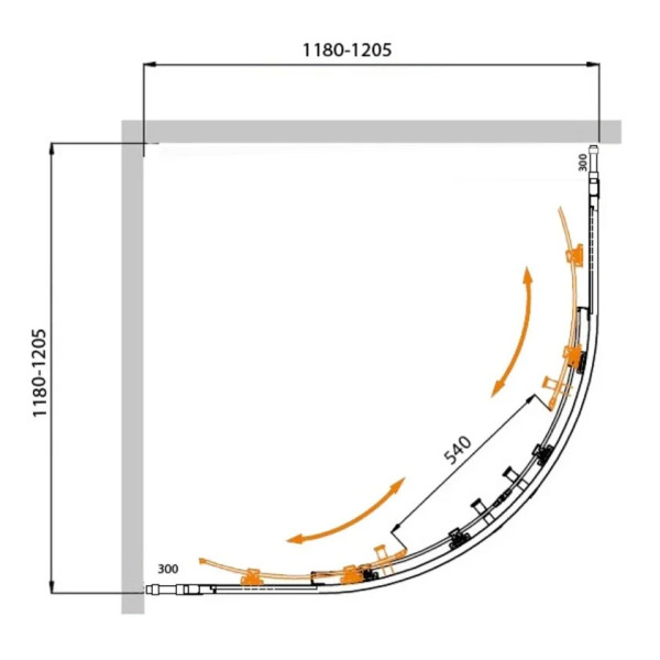 Душевой уголок Cezares Molveno 120x120x195 стекло прозрачное, профиль оружейная сталь (MOLVENO-R-22-90+30-C-GM-IV)