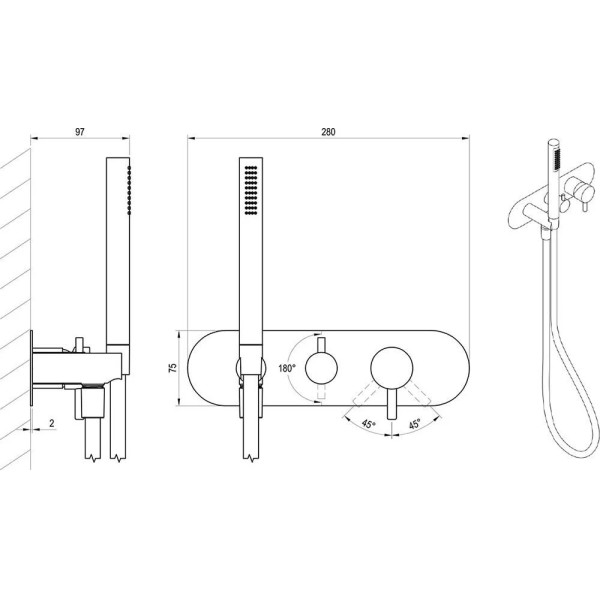 Смеситель для душа Ravak ES 065.00CR.O2+S RB07D.50 внешняя часть хром (X070207)