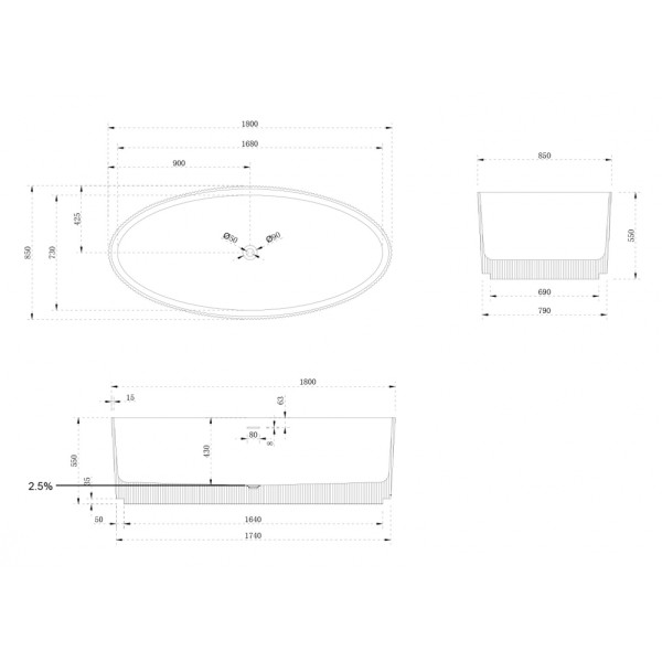 Ванна из искусственного камня Abber Stein 180x85 белая матовая (AS9627) Ванна из искусственного камня Abber Stein 180x85 белая матовая (AS9627)