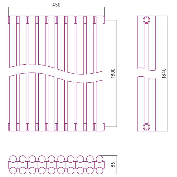 Дизайн-радиатор Сунержа Эстет-11 1800*450 10 секций золотой (03-0302-1810)