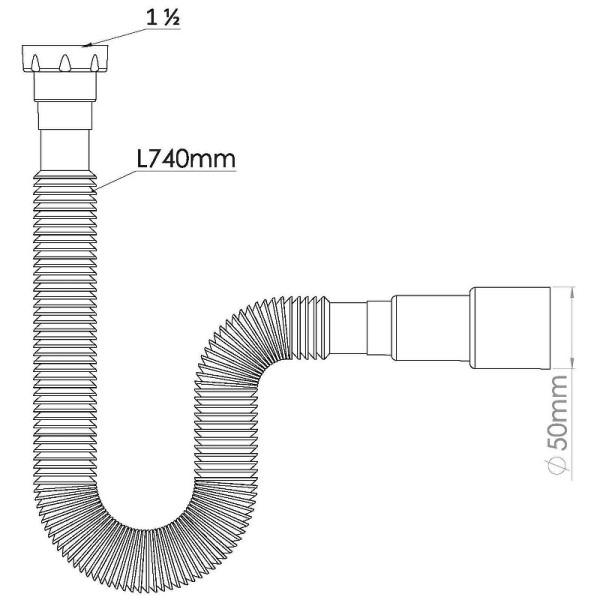 Отвод гофр. переходной 1 1/2"х40/50 (740 мм) Nova (c плоской прокладкой) (1315)