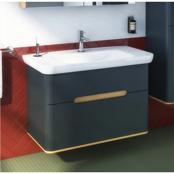 ТУмба подвесная Vitra Sento 100 см с раковиной, с 2 ящиками, с LED подсветкой, матовый антрацит (60838)