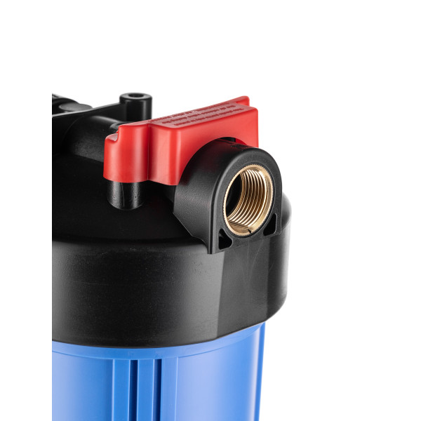 Фильтр колбовый Гейзер 1" 20BB с латунными вставками (клапан сброса давления, синий, для холодной воды) (50785) Фильтр колбовый Гейзер 1" 20BB с латунными вставками (клапан сброса давления, синий, для холодной воды) (50785)