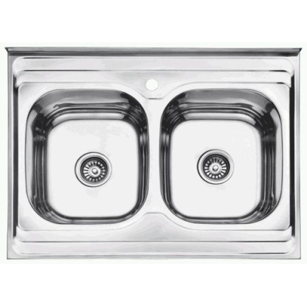 Мойка врезная Ledeme 800x600x170 (0.6мм) выпуск 3 1/2" двойная глянцевая (L98060B-6)