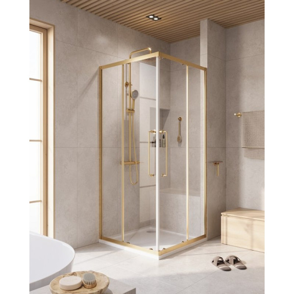 Душевой уголок Cezares Relax 304 90x90x200 стекло прозрачное, профиль брашированное золото (RELAX-304-A-2-90-C-BORO)