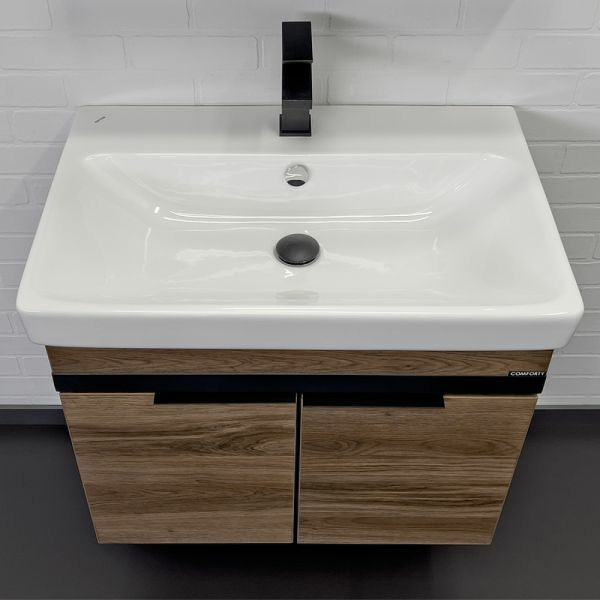 Тумба подвесная с раковиной Comforty Соло 700x145x800 дуб темно-коричневый (00-00010978)