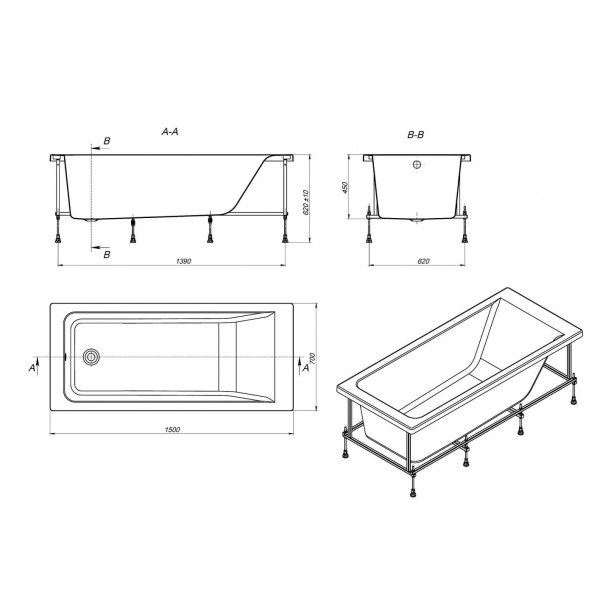 Ванна акриловая Roca Easy 150х70 (ZRU9302904)