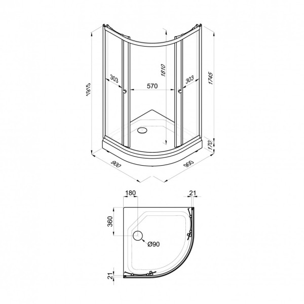 Душевое ограждение Triton Ультра 90x90 стекло прозрачное, профиль белый (DK322_1)
