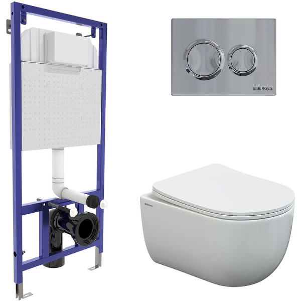 Комплект инсталляция с унитазом Berges Novum525 c с кнопкой О3 хром глянец, унитаз VENTAS Rimless, сиденье Ventas Slim SO (043241) Комплект инсталляция с унитазом Berges Novum525 c с кнопкой О3 хром глянец, унитаз VENTAS Rimless, сиденье Ventas Slim SO (043241)