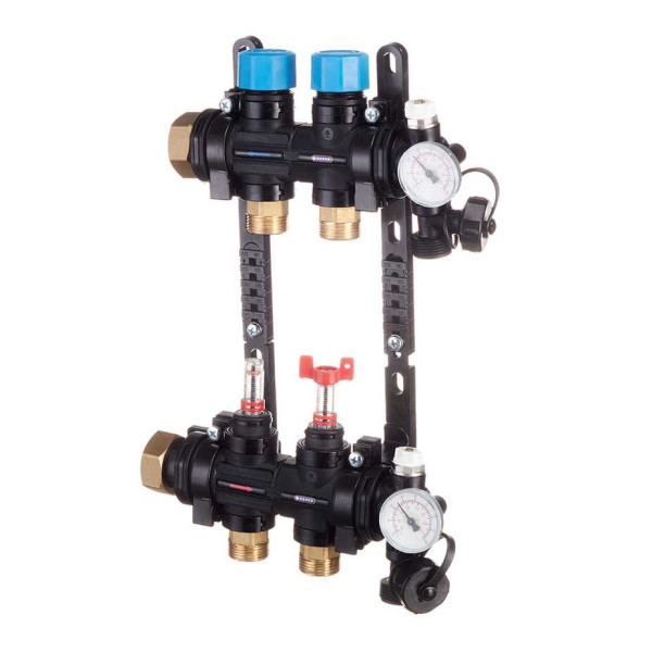 Коллекторная группа 2 отвода 1" с расходомерами и термометрами Henco (композит) (UFH-0605MDK02-03L)