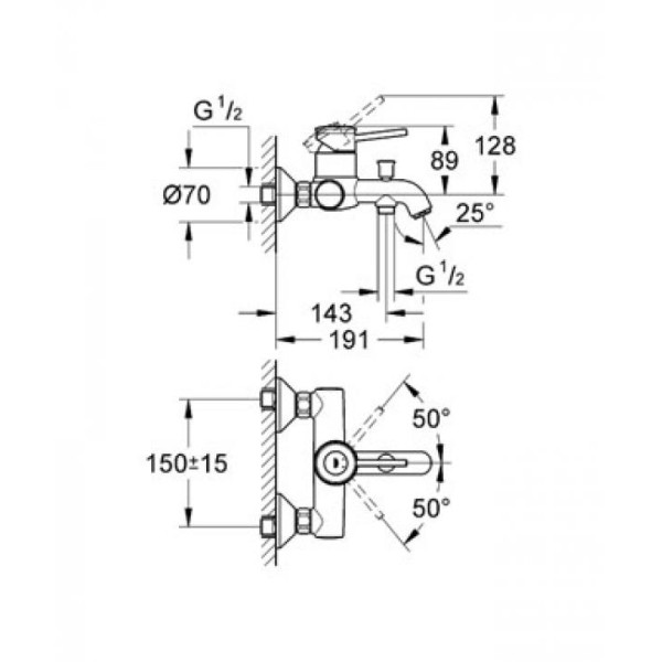 Смеситель для ванны и душа Grohe Bauclassic (32865000) Смеситель для ванны и душа Grohe Bauclassic (32865000)