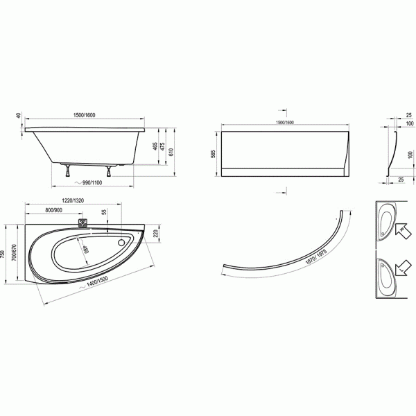 Ванна акриловая Ravak Avocado 150х75 L без гидромассажа (CT01000000)