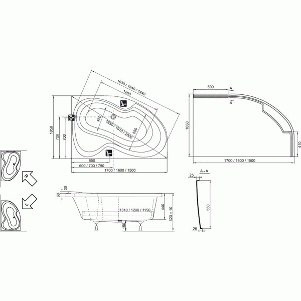 Ванна акриловая Ravak Rosa II 150х105 R без гидромассажа (CJ21000000)