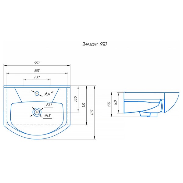 Раковина мебельная Rosa Элеганс 550 55х43,5х17 белая (CS00094242)