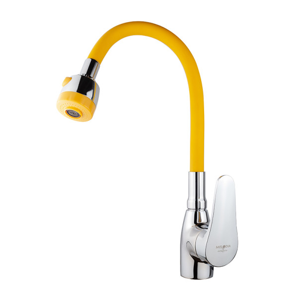Смеситель для кухни Melodia Ostessa гибкий излив с лейкой 2 режима, жёлтый-хром (MDV40616Yellow)