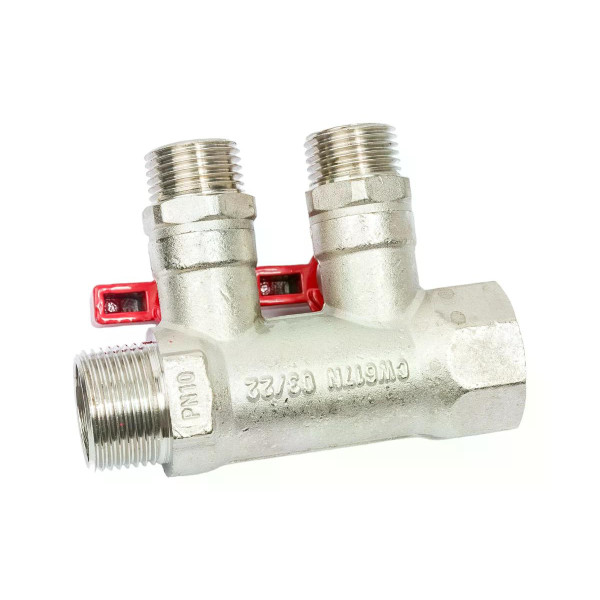 Коллектор 2 отв. с отсекающими кранами 3/4"x1/2" Н Valtec (VTc.580.N.0502)