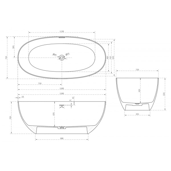 Ванна из искусственного камня Abber Stein 150x72 белая матовая (AS9624-1.5)