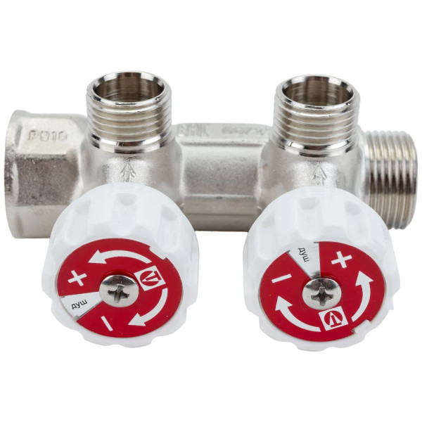 Коллектор 2 отв. регулируемый 3/4"*1/2"Н Valtec (никель, белые ручки) (VTc.570.N.0502) Коллектор 2 отв. регулируемый 3/4"*1/2"Н Valtec (никель, белые ручки) (VTc.570.N.0502)