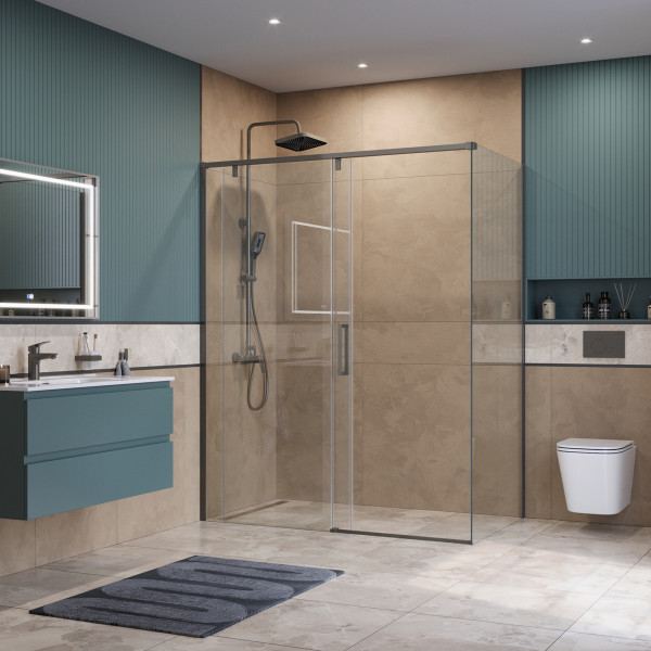 Душевой уголок BelBagno Soft Close-1 150x100x200 стекло прозрачное, профиль оружейная сталь матовая (SOFT_CLOSE-1-AH-1-150/100-C-GM)