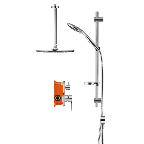 Смеситель для душа встраиваемый Swedbe Platta (с монтажным боксом) и верхним душем хром, серый (5537G1)