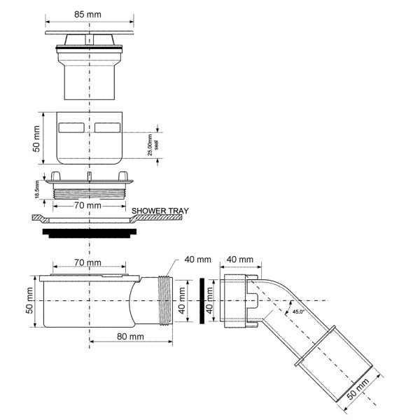 Сифон для душевого поддона McAlpine 85*40/50 мм хром (MRS7)