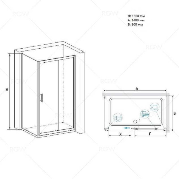 Душевой уголок RGW PA-145 140*80 стекло прозрачное, профиль хром 020814584-11