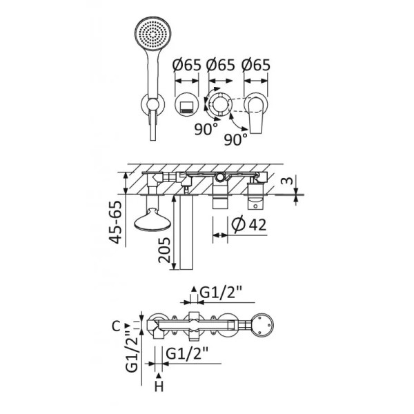 Смеситель для ванны и душа встраиваемый Cezares Nautic на 3 выхода, с ручным душем, sunrise (NAUTIC-VDM3-SR) Смеситель для ванны и душа встраиваемый Cezares Nautic на 3 выхода, с ручным душем, sunrise (NAUTIC-VDM3-SR)