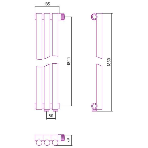 Дизайн-радиатор Сунержа Эстет-1 EU50 правый 1800*135 3 секции белый (12-0311-1803)
