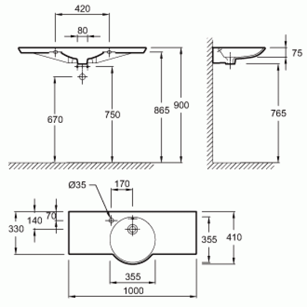 Раковина подвесная Jacob Delafon Formilia Spherik 410х1000х75 (E4508-00)