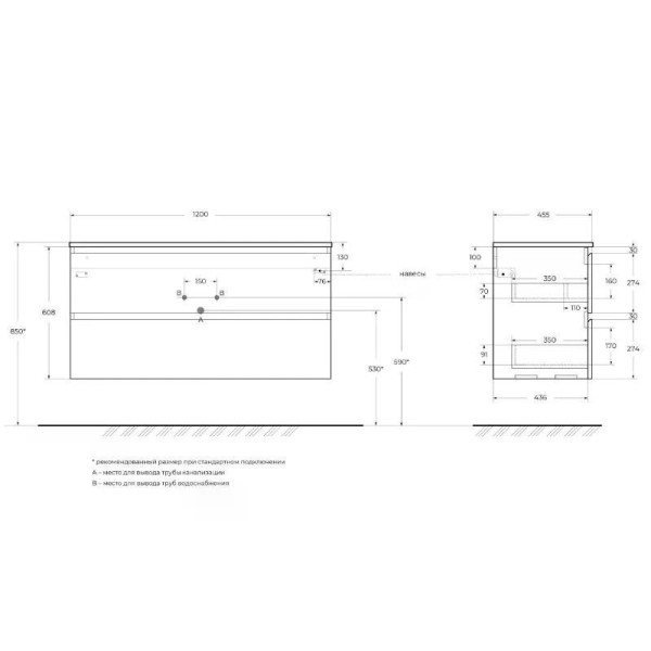 Тумба подвесная Cezares Uno 1200x455x608 с фрезерованными ручками по всей длине фасада с двумя выкатными ящиками Темно-Серый матовый (UNO-1200-2C-SO-G Тумба подвесная Cezares Uno 1200x455x608 с фрезерованными ручками по всей длине фасада с двумя выкатными ящиками Темно-Серый матовый (UNO-1200-2C-SO-G