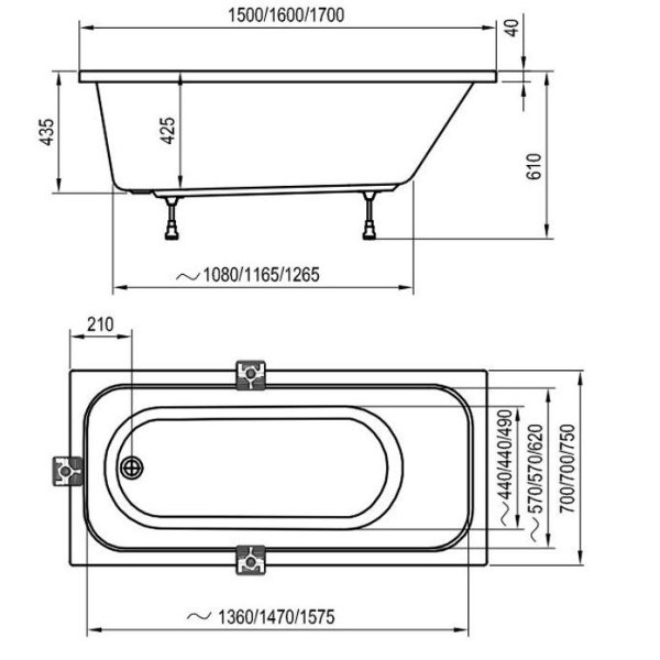 Ванна акриловая Ravak Domino 170х75 без гидромассажа (C631000000) Ванна акриловая Ravak Domino 170х75 без гидромассажа (C631000000)