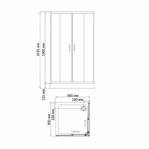 Душевой уголок BandHours Toledo 90 90х90 поддон в комплекте, стекло прозрачное, профиль хром
