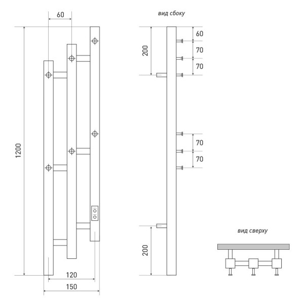 Полотенцесушитель электрический Melodia Etude Cascade Ferrum 1200х150 П3 6 крючков графит (MTRECF12015gt)