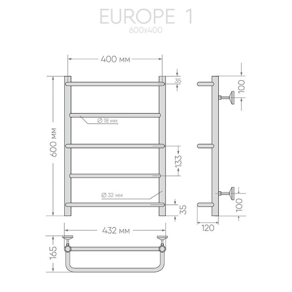 Полотенцесушитель водяной Indigo Europe1 60x40 к-1, хром (LEL1W60-40)