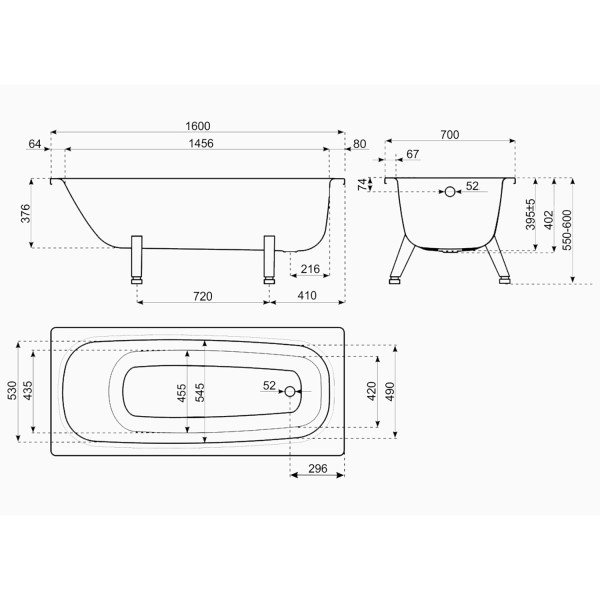 Ванна стальная ВИЗ Rianto 160x70x55 белая (RV-160)