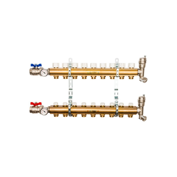 Коллекторная группа 9 отводов 1"x3/4"(18)EK в сборе без расходомеров Stout (латунь) (SMB-0468-000009)