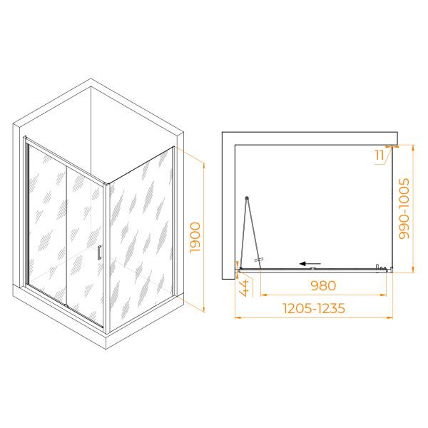 Душевой уголок RGW Passage PA-142B (PA-21B + Z-050-5B) 120x100x190 стекло прозрачное, профиль черный (060814220-14)